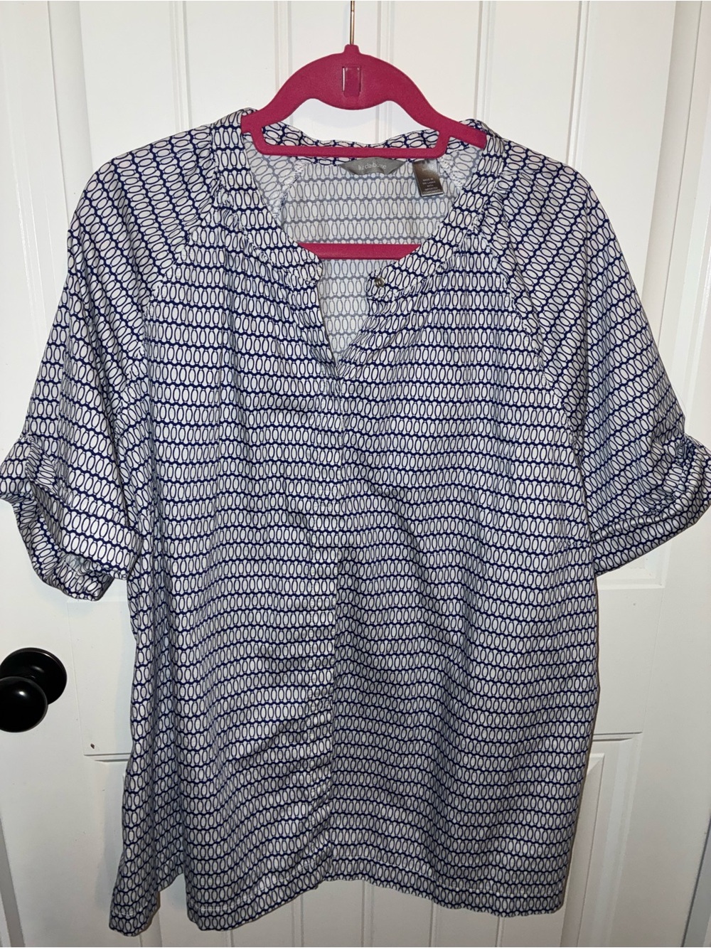 Liz Claiborne Navy and White Oval Print Top